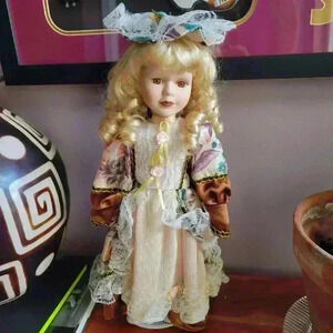 Ashley Belle Porcelain Doll 16" IN Brown Eyes Blonde Hair with Stand
